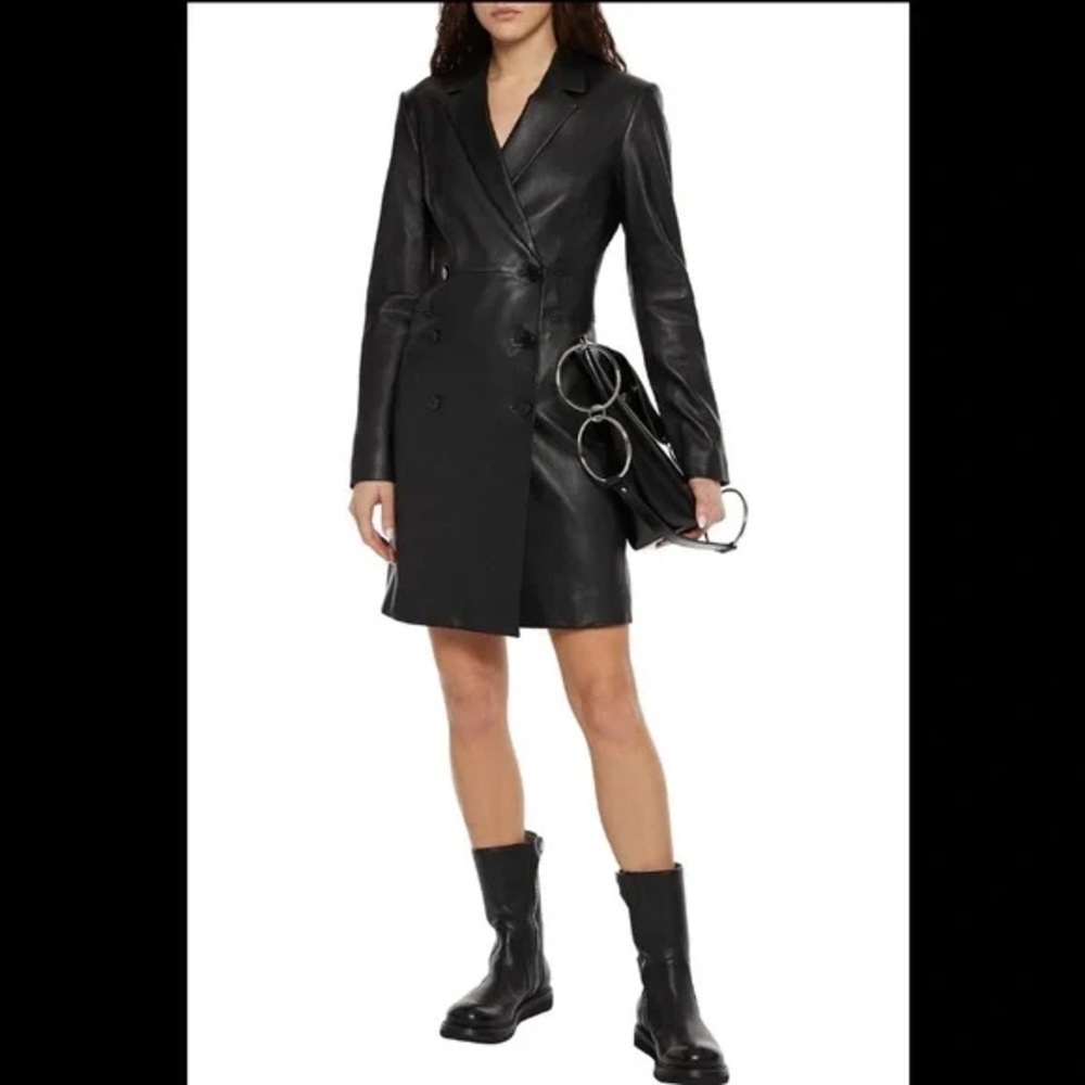 NWT Theory: Double-Breasted Bristol Leather Blazer Dress - Picture 4 of 15